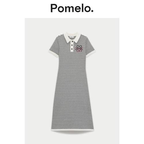 Pomelo 翻领条纹中长收腰款POLO领短袖连衣裙