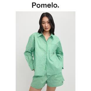 衬衣 女宽松显瘦设计感小众长袖 Pomelo 清新风绿色条纹衬衫