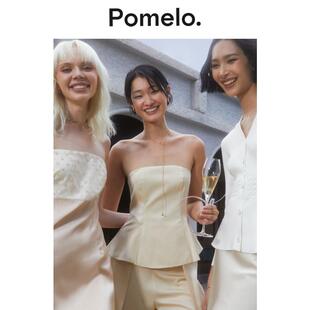 Pomelo 无肩抹胸背心吊带上衣女 奶油色简约修身
