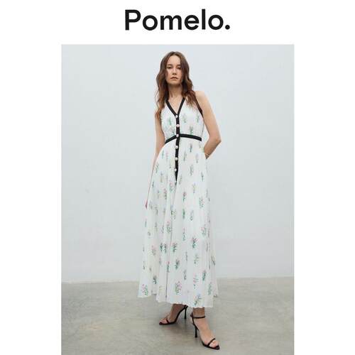 Pomelo 2026女士连衣裙 印花花卉褶皱连衣裙