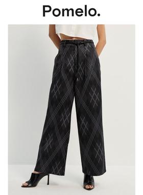 Pomelo 深灰色菱格高腰长裤