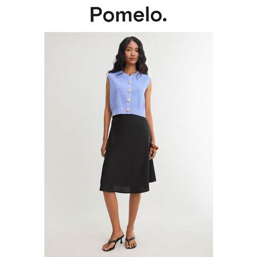 Pomelo 前排扣针织短款马甲 - 蓝色