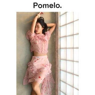 Pomelo 甜妹风波点半身裙不规则荷叶边显瘦仙女风半身裙