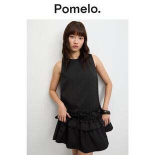 Pomelo 复古风无袖连衣裙女多层荷叶边设计感甜酷风A字短裙