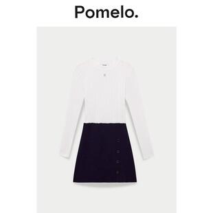 Pomelo 连衣裙纽扣拼色罗纹辣妹风迷你裙秋冬新品