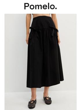 Pomelo 黑色蝴蝶结荷叶边半身裙