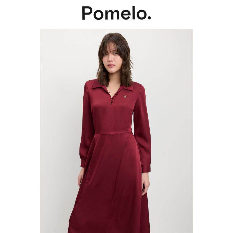 Pomelo 缎面衬衫式连衣裙 - 红色