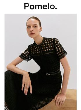 Pomelo 黑色镂空雕花短袖上衣