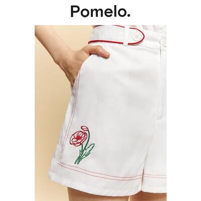 Pomelo 白色花卉刺绣撞线短裤