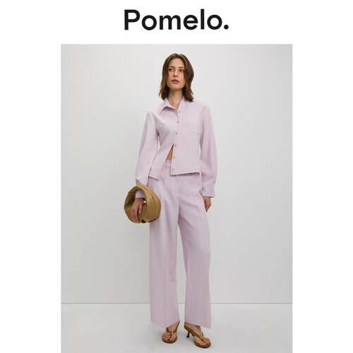 Pomelo 优雅易搭不对称设计感浅粉色宽松长袖衬衫女