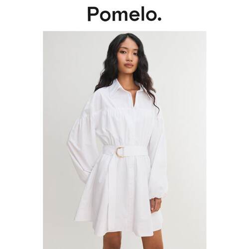 Pomelo 系带衬衫式迷你连衣裙 - 白色