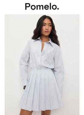 Pomelo 设计感小众假两件宽松学院风百搭长袖衬衣连衣裙女