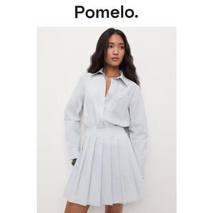 Pomelo 设计感小众假两件宽松学院风易搭长袖衬衣连衣裙女