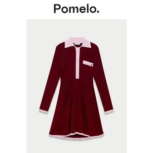 Polo针织连衣裙秋冬 气质撞色饰边中长款 Pomelo 修身