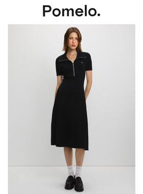Pomelo 修身显瘦罗纹拉链中长款Polo连衣裙女