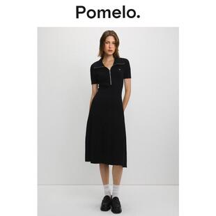 显瘦罗纹拉链中长款 Polo连衣裙女 修身 Pomelo