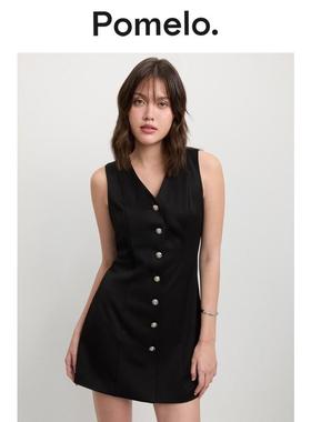 Pomelo V领纽扣无袖连衣裙 - 黑色