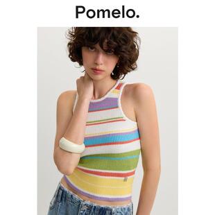 显瘦休闲易搭辣妹风针织背心女 气风彩虹条纹背心女短款 Pomelo 元