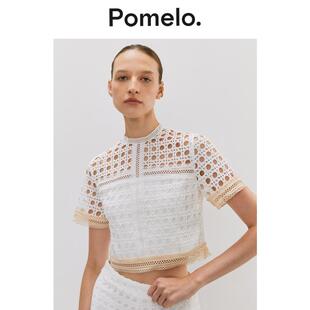 Pomelo 上衣 奶油白色镂空雕花短袖