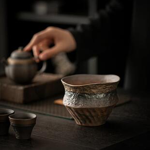 复古陶瓷建水粗陶鎏金铁釉茶渣缸废水缸茶洗杯洗桌面摆件茶道配件