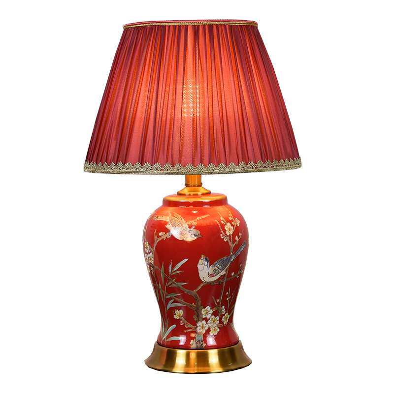 中式花鸟陶瓷红色婚庆结婚床头柜台灯卧室书房简约布艺喜庆台灯,鲜花速递/花卉仿真/绿植园艺,割草机/草坪机,淘宝优惠券,粉丝福利购,淘宝优惠卷