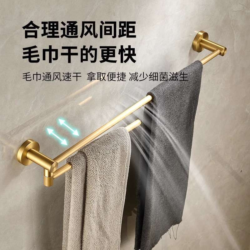 复古全铜毛巾架旋转双杆浴室活动免打孔毛巾杆卫生间壁挂浴巾架子