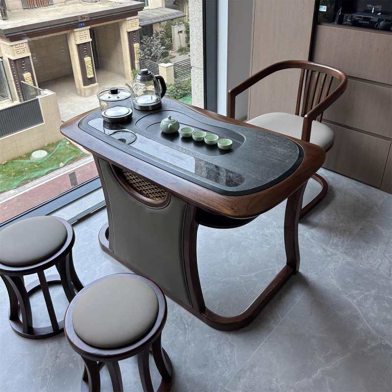 阳台茶桌椅组合现代实木小户型家用泡茶桌新中式烧水壶嵌入小茶台