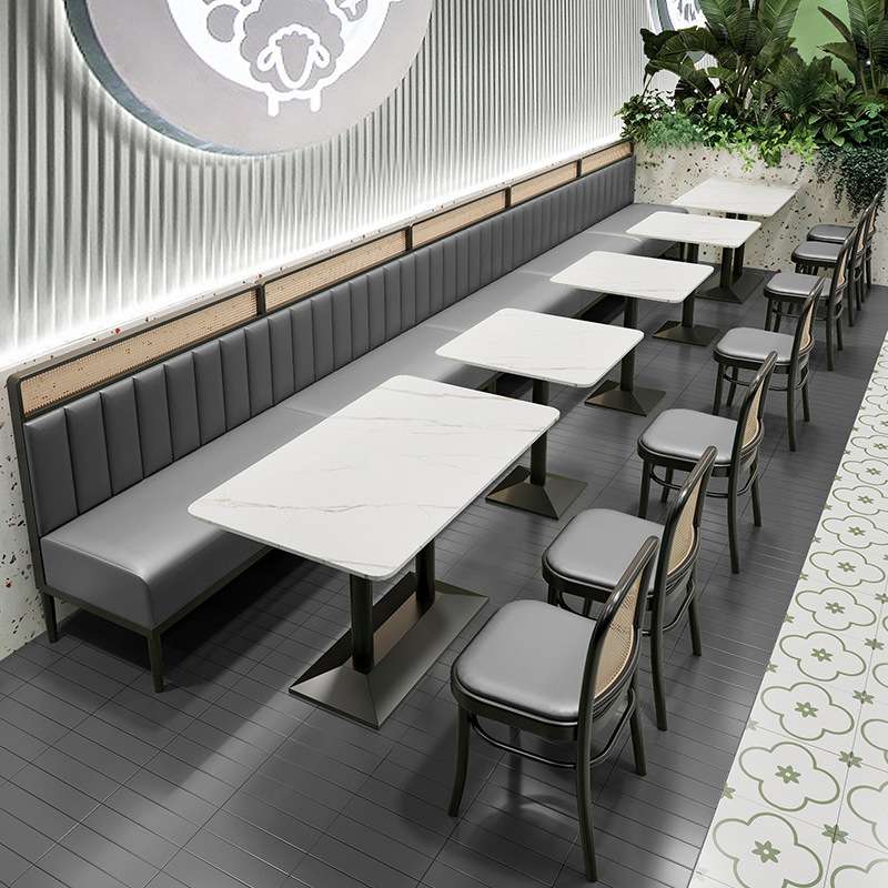 茶楼卡座沙发餐厅桌椅实木凳子小吃面馆餐饮奶茶甜品店组合圆桌