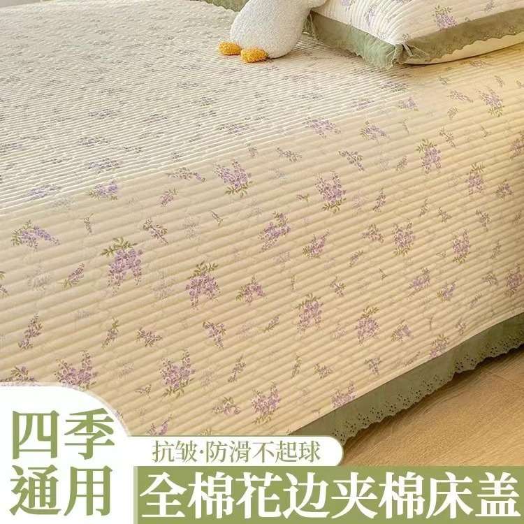 全棉床盖单人榻榻米垫子加厚四季通用防滑床单夹棉韩式炕盖三件套