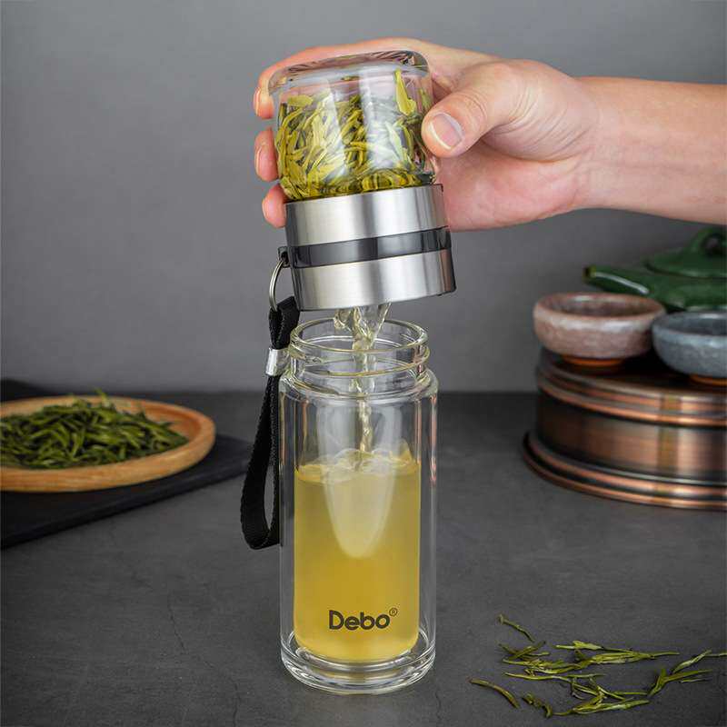 德铂debo 双层玻璃杯加厚隔热防爆耐高温茶水分离泡茶杯特尔斯
