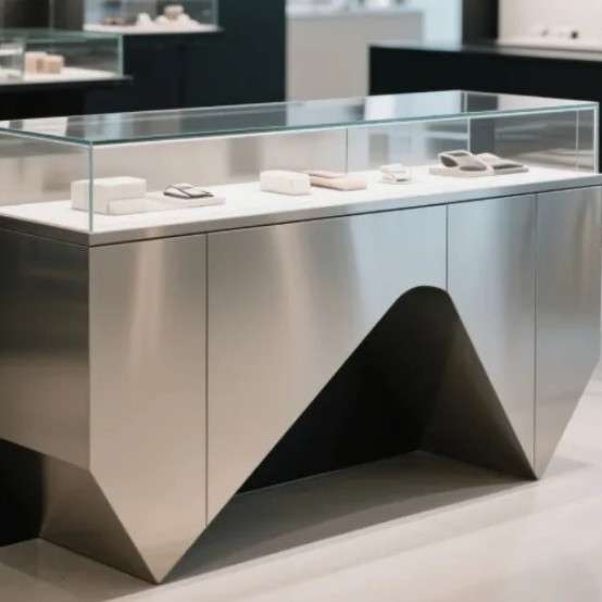 珠宝展示柜带灯黄金饰品展示台珠宝首饰展示柜落地不锈钢中岛柜
