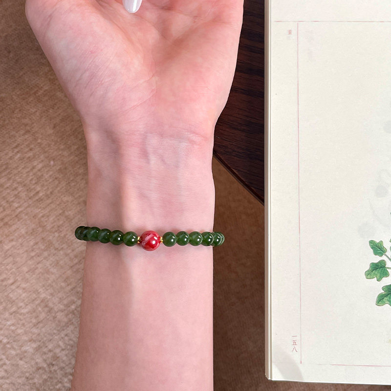 琳琯瑛和田玉手串碧玉圆珠散珠6mm手链手饰女简约转运新中式礼物