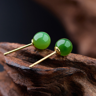 琳琯瑛和田碧玉菠菜绿小清新耳钉