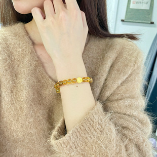 琳琯瑛新中式净水蓝珀老型新蜜圆珠手串女招财转运送女友生日礼物