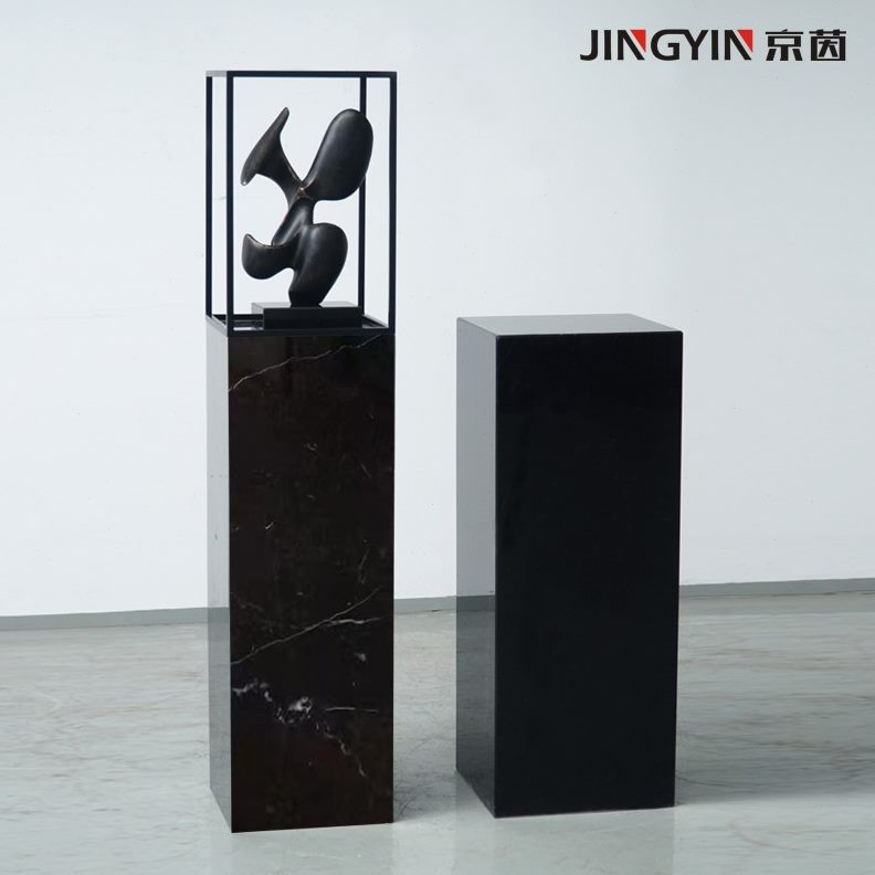 展台石墩方形雕塑极简客厅装饰花意大理石底座玄关式架沙发边几
