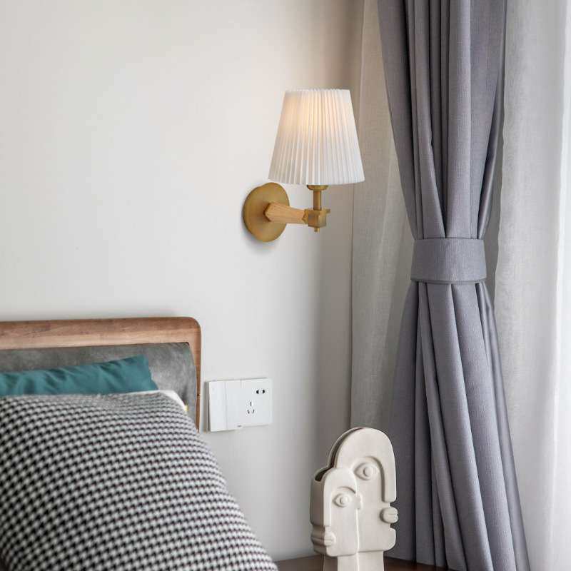 美式现代简约壁灯卧室床头灯布艺灯罩新中式民宿创意免接线墙壁灯