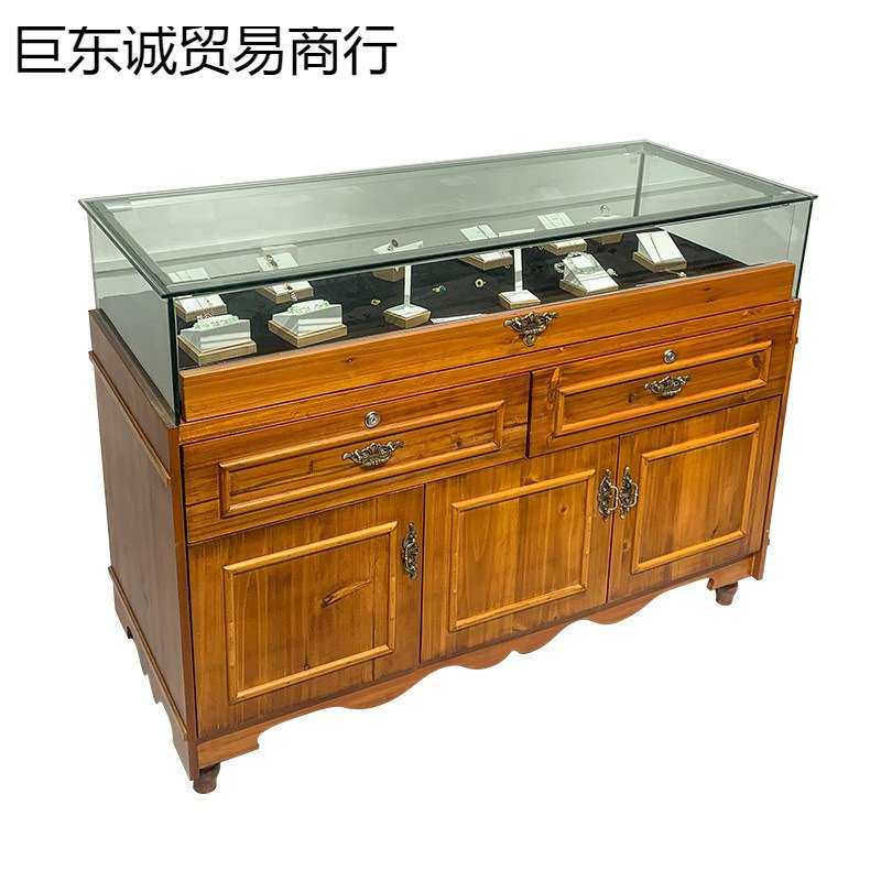实木珠宝展示柜复古玻璃展柜饰品翡翠首饰陈列柜蜜蜡玉器柜台