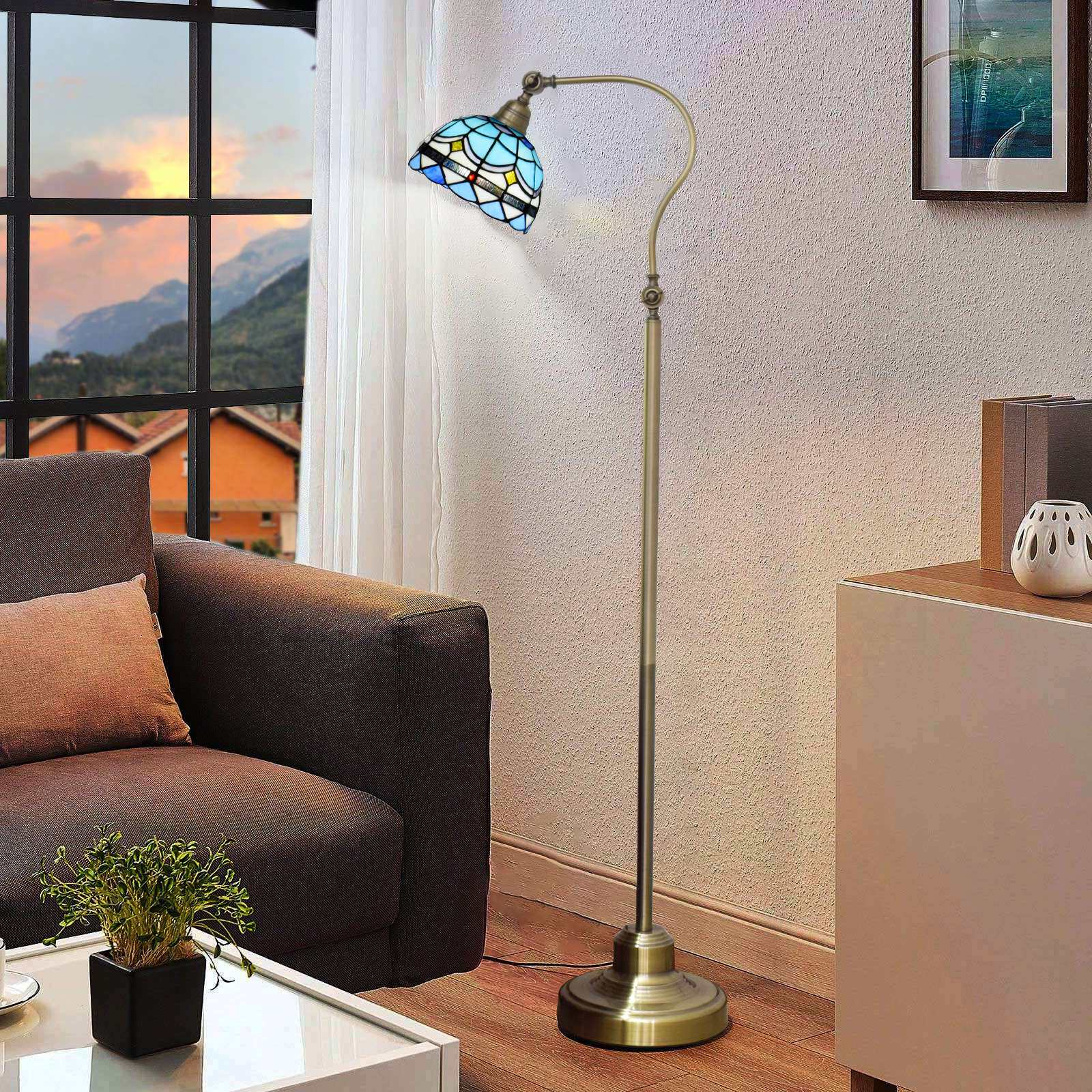 欧琈蒂凡尼彩色玻璃落地灯客厅卧室喂奶床头灯地中海风格蓝色经典