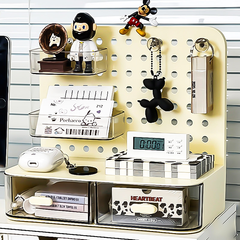 挂钩抽屉式c洞洞板收纳盒笔筒小卡立牌展示桌面追星展示架书桌文