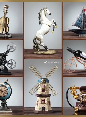 复古小摆a件留声机创意家居客厅玄关欧式轻奢酒柜装饰品书架书柜