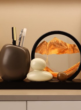 时来运转笔筒轻奢l高级感流沙画摆件高端客厅办公室桌面送老师礼