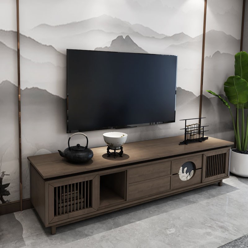 新中式实木客厅电视柜现代别墅样板房视听柜O简约小户型卧室地柜