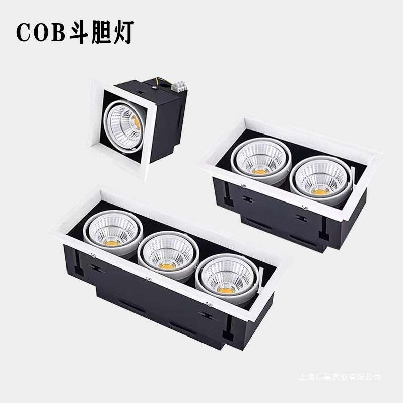 led斗胆灯双头射灯单头三头格栅吊顶天花孔灯方形嵌入式COB豆胆灯