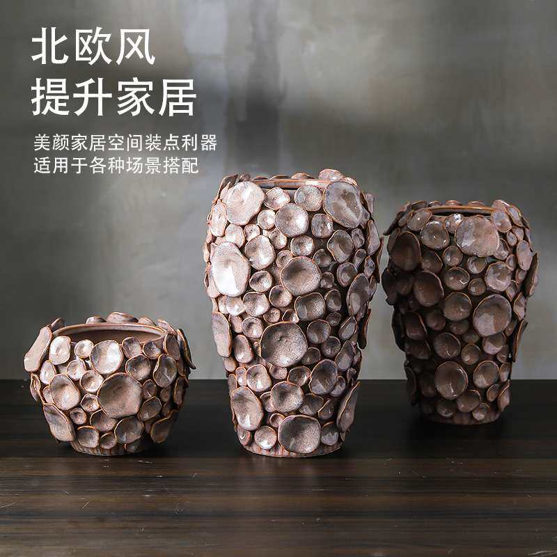 陶瓷花瓶花盆重工艺贴花色釉工艺品欧美风格软装家居摆饰品插花