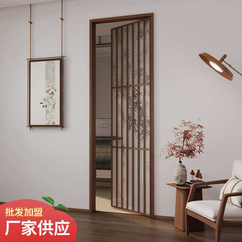 梦古复古竹影玻璃门卫生间门宋代美学钛镁合金平开门新中式厕所门