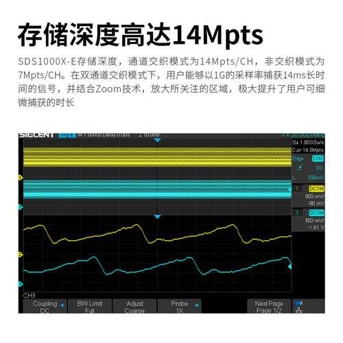 SIGLENT鼎阳SDS1102X-E数字示波器100MHz模拟带宽 2模拟通道