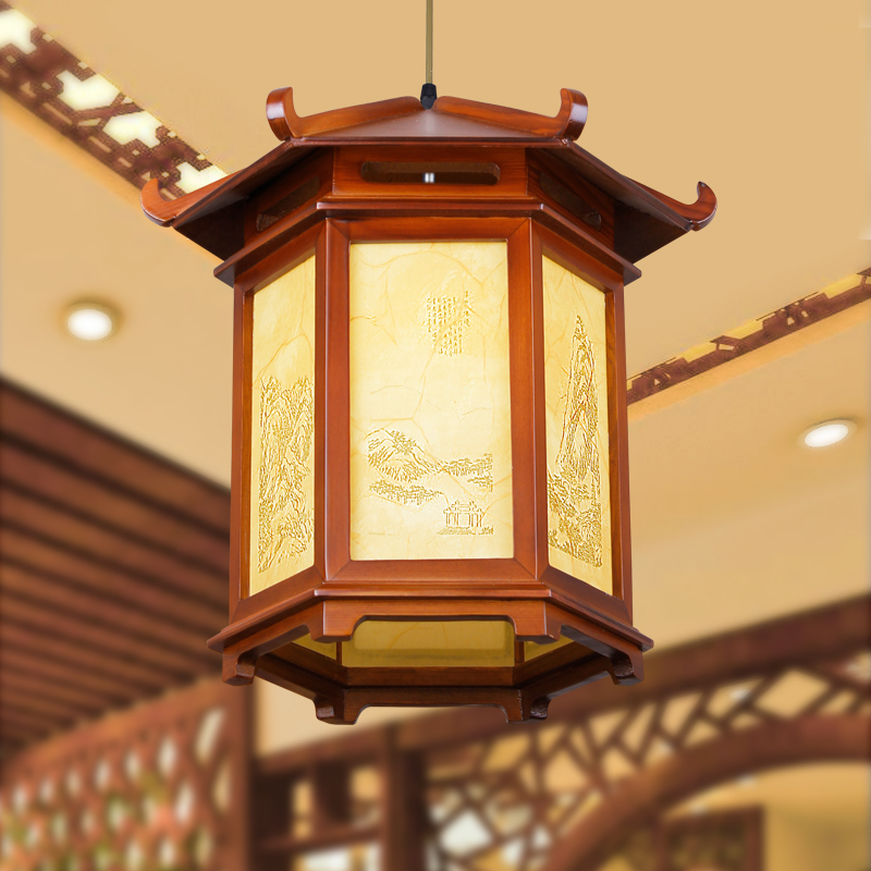 中式创意实木仿古宫灯灯笼六角茶楼庭院户外亭子S酒楼防水灯具灯