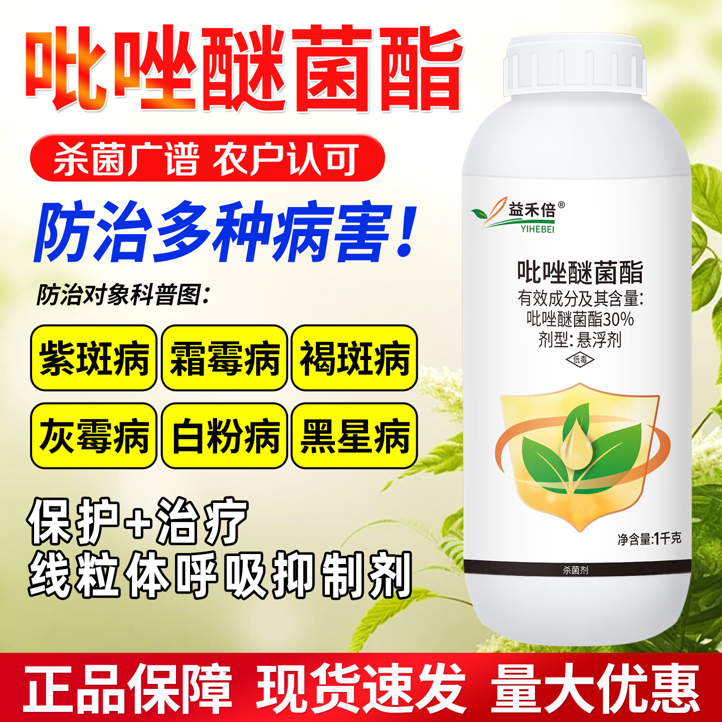 30%吡唑醚菌酯大葱霜霉病褐斑病白粉病灰霉香蕉黑星病农药杀菌剂