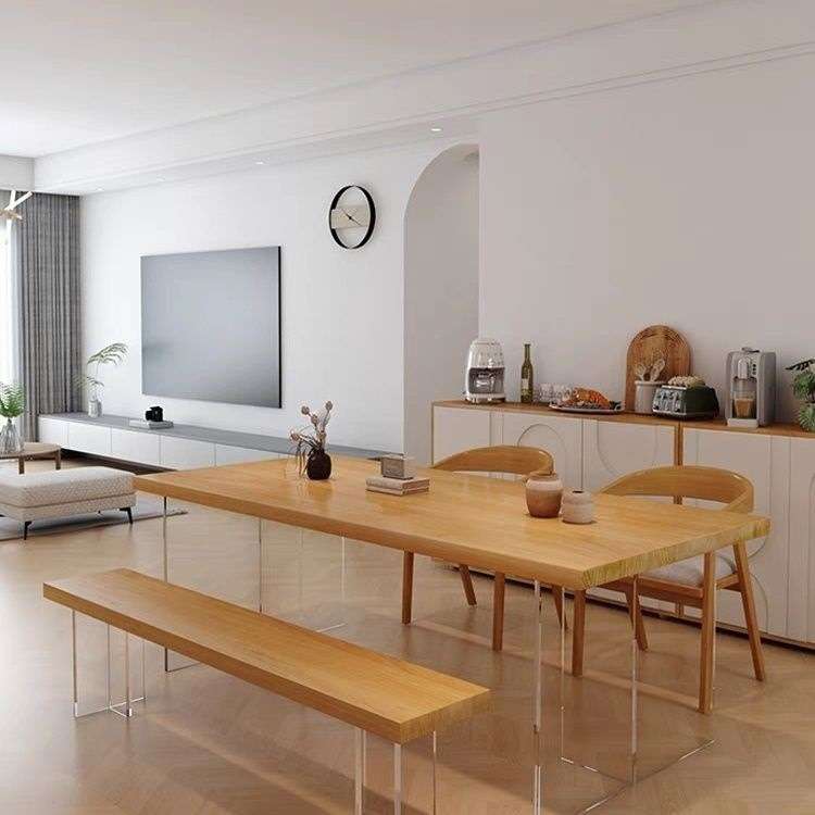 进口实木亚克力悬浮餐桌家用长方形工作台现代书桌白腊实木办公桌