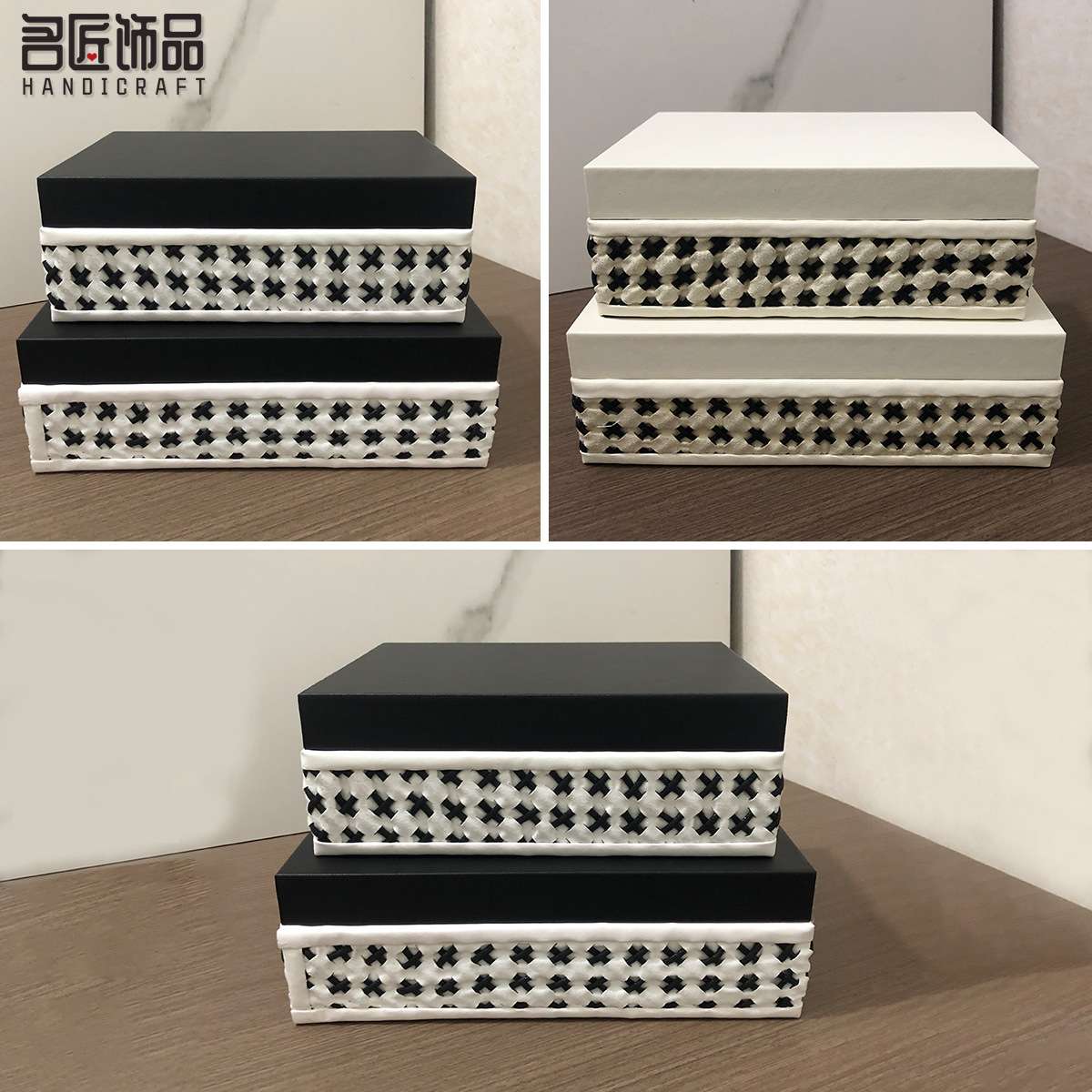 新中式手工编织皮革装饰盒摆件轻奢工艺品女生首饰收纳桌面摆设